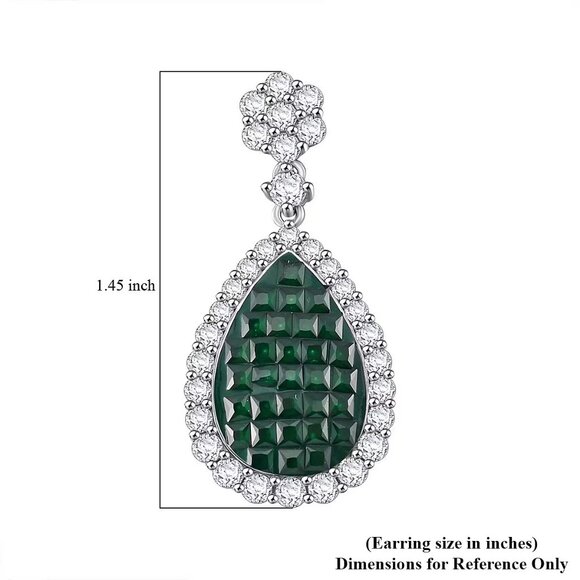 Simulated White and Green Diamond Drop Earrings in Rhodium Over Sterling Silver - Picture 2 of 4